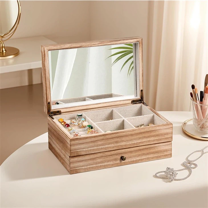 2 Layer Wooden Jewelry Box Organizer high quality