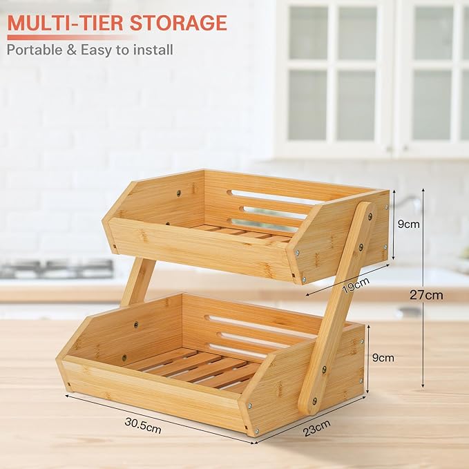 2-Tier Bamboo Fruit Basket For Kitchen Counter suppliers