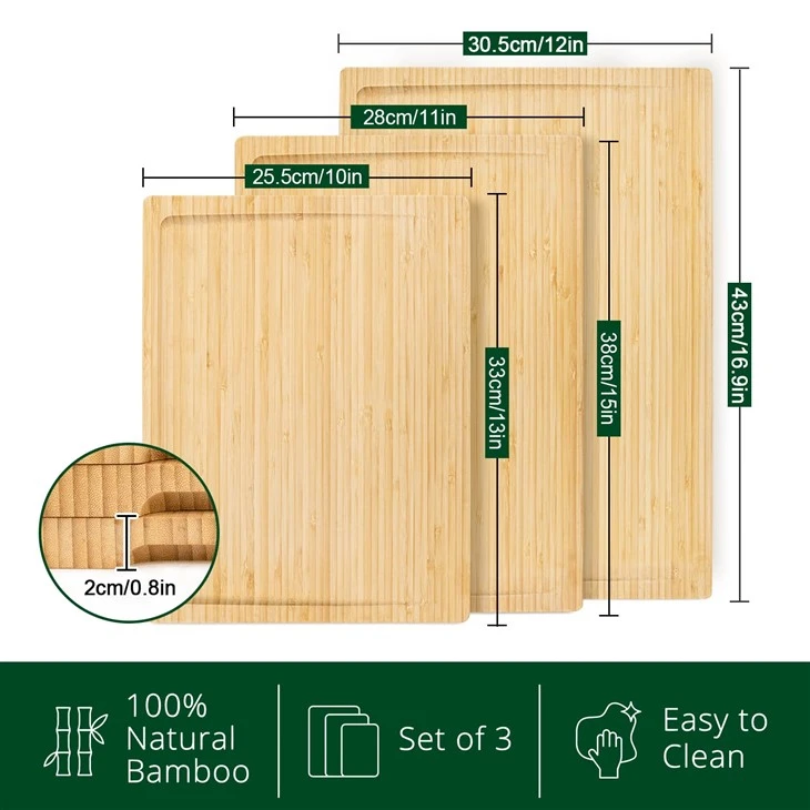 3-Piece Bamboo Cutting Board Set