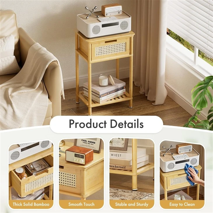 Bamboo 2 Tier Nightstand With Drawer price